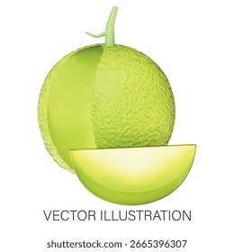 Seção transversal de um melão de melada fresca com sementes Ilustração 3D em um fundo branco