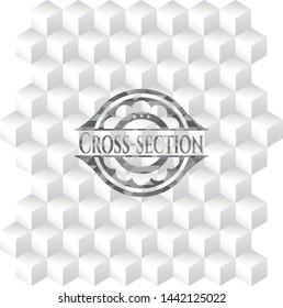 Cross-section grey badge with geometric cube white background