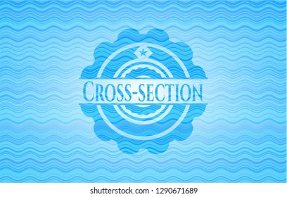 Cross-section light blue water style badge.