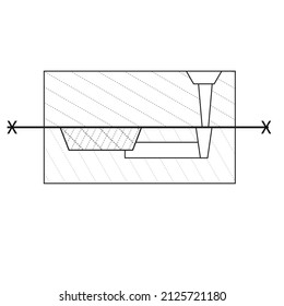 Una sección transversal del molde de fundición reforzada con inserción de cerámica y muestra la línea de separación - Ilustración de fabricación - Vector 