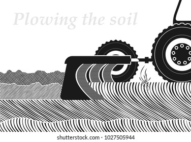 Cross-section of the soil in the place of plowing. Spring or autumn field work. Occupation by farming. Copy space.