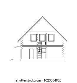 Cross-section suburban house. Vector architectural blueprint for your  design.