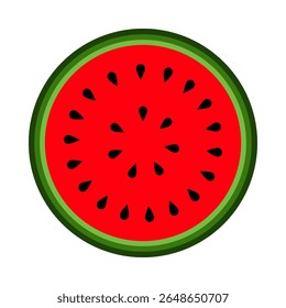 Seção transversal de um ícone de melancia fruta madura suculenta sobre fundo branco.