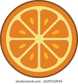 A cross-sectional illustration of an orange slice showing segments.
