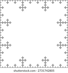 Patrón de Fractal en forma de cruz creado a partir de Formas cuadradas blancas sobre un fondo negro con una estructura geométrica abstracta, simetría, singularidad, auto-similitud. Conveniente para la ilustración matemática, científica, educativa, fondo, cartel.