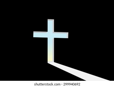 a cross-shaped window and a white beam on a black background