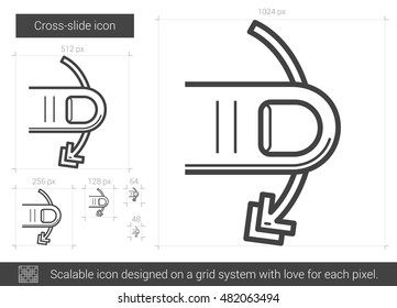 Icono de línea vectorial de deslizamiento cruzado aislado en fondo blanco. Icono de línea de diapositiva cruzada para infografía, sitio web o aplicación. Icono escalable diseñado en un sistema de cuadrícula.