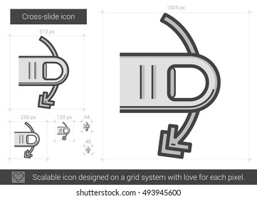 Querschieber, Vektorsymbol einzeln auf weißem Hintergrund. Querrutsche für Infografik, Website oder App. Skalierbares Symbol, das auf einem Gittersystem entworfen wurde.