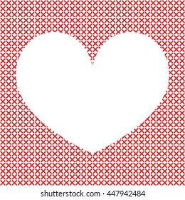 Cross-stitch background with heart. Place for text. Art vector illustration