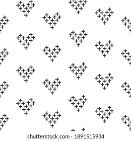 Cross  stitch embroidered heart black   white seamless vector pattern  Romantic folk craft hearty embroidery illustration background for Valentines Day wedding love design