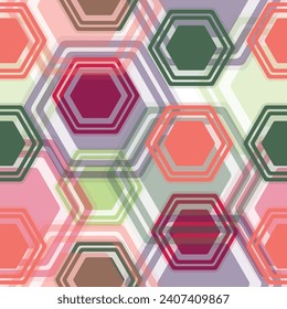 Cross-stitch. Embroidery. Hexagon seamless texture. Grid. Mosaic.  Hexagon multicolor pattern.