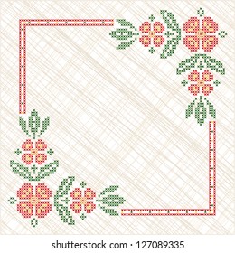 Cross-stitch embroidery in Ukrainian traditional ethnic style