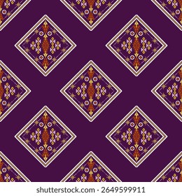Ponto de cruz ornamento boho étnico. Padrão contínuo. Motivo tribal. Ilustração vetorial. Ideias para tapete, tapete, tapeçaria de parede, corredor de mesa, bordas elaboradas, almofadas e estofos. Padrão de pixel.