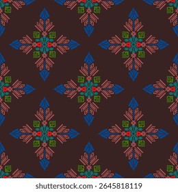 Ponto de cruz padrão étnico boho sem costura. Ornamento tradicional. Pixel art, padrão tribal. Motivo popular. Pode ser usado para papel de parede, têxteis, quebra de linha e fundos de página da Web.