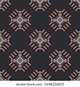 Ponto de cruz padrão étnico boho sem costura. Padrão tribal. Padrão de pixel. Motivo popular. Ideias para tapete, tapete, tapeçaria de parede, corredor de mesa, bordas elaboradas, almofadas e estofos. 