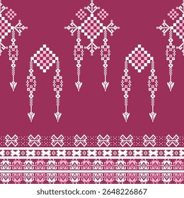 Ponto de cruz padrão étnico boho sem costura. Padrão tribal. Vetor folk bordado forma geométrica sem emenda padrão. Ideias para tapete, tapete, tapeçaria de parede, almofada e estofamento.