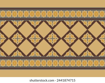 Cross-Stitch, Ethnic pattern vector background. seamless pattern traditional, Design for background, wallpaper, Batik, fabric, carpet, clothing, wrapping, and textile. Vector illustration.