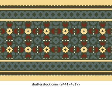 Cross-Stitch, Ethnic pattern vector background. seamless pattern traditional, Design for background, wallpaper, Batik, fabric, carpet, clothing, wrapping, and textile. Vector illustration.
