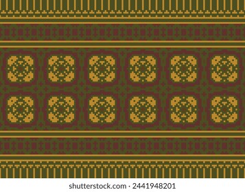 Cross-Stitch, Ethnic pattern vector background. seamless pattern traditional, Design for background, wallpaper, Batik, fabric, carpet, clothing, wrapping, and textile. Vector illustration.
