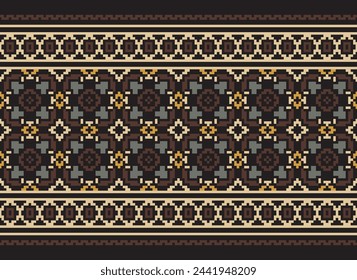 Cross-Stitch, Ethnic pattern vector background. seamless pattern traditional, Design for background, wallpaper, Batik, fabric, carpet, clothing, wrapping, and textile. Vector illustration.