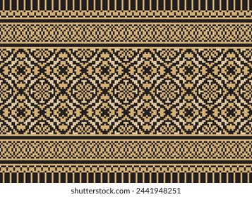 Cross-Stitch, Ethnic pattern vector background. seamless pattern traditional, Design for background, wallpaper, Batik, fabric, carpet, clothing, wrapping, and textile. Vector illustration.