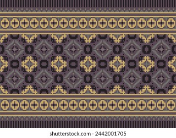 Cross-Stitch, Ethnic pattern vector background. seamless pattern traditional, Design for background, wallpaper, Batik, fabric, carpet, clothing, wrapping, and textile. Vector illustration.