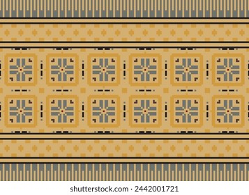 Cross-Stitch, Ethnic pattern vector background. seamless pattern traditional, Design for background, wallpaper, Batik, fabric, carpet, clothing, wrapping, and textile. Vector illustration.