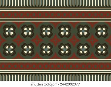 Cross-Stitch, Ethnic pattern vector background. seamless pattern traditional, Design for background, wallpaper, Batik, fabric, carpet, clothing, wrapping, and textile. Vector illustration.