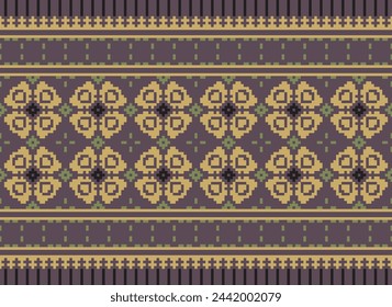Cross-Stitch, Ethnic pattern vector background. seamless pattern traditional, Design for background, wallpaper, Batik, fabric, carpet, clothing, wrapping, and textile. Vector illustration.
