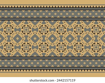 Cross-Stitch, Ethnic pattern vector background. seamless pattern traditional, Design for background, wallpaper, Batik, fabric, carpet, clothing, wrapping, and textile. Vector illustration.