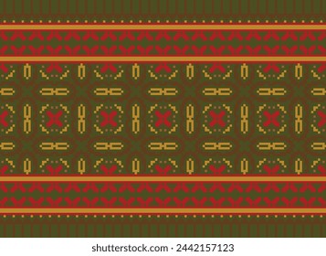 Cross-Stitch, Ethnic pattern vector background. seamless pattern traditional, Design for background, wallpaper, Batik, fabric, carpet, clothing, wrapping, and textile. Vector illustration.
