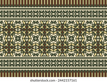 Cross-Stitch, Ethnic pattern vector background. seamless pattern traditional, Design for background, wallpaper, Batik, fabric, carpet, clothing, wrapping, and textile. Vector illustration.