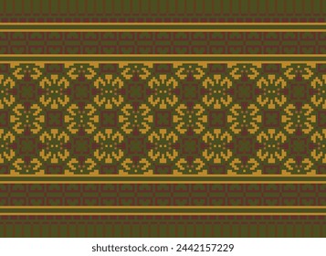 Cross-Stitch, Ethnic pattern vector background. seamless pattern traditional, Design for background, wallpaper, Batik, fabric, carpet, clothing, wrapping, and textile. Vector illustration.
