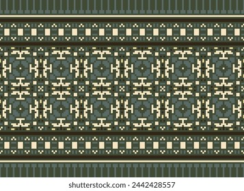 Cross-Stitch, Ethnic pattern vector background. seamless pattern traditional, Design for background, wallpaper, Batik, fabric, carpet, clothing, wrapping, and textile. Vector illustration.
