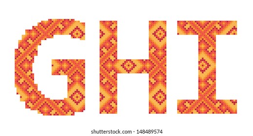 cross-stitch folk ornament letters G H I