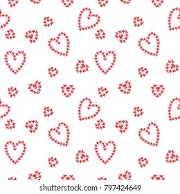 cross-stitch Hearts seamless texture, drawn embroidery heart for valentines and wedding invitaition. Background for Valentine's day.