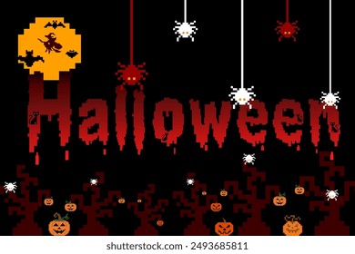 Cross-stitch pattern with a Halloween festival design. traditional cross stitch Ethnic geometric pattern, embroidery, textile decoration, fabric, hand sewing pattern, cultural stitching pixel art.