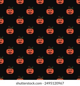 Cross-stitch pattern with a Halloween festival design. traditional cross stitch Ethnic geometric pattern, embroidery, textile decoration, fabric, hand sewing pattern, cultural stitching pixel art.