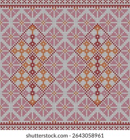 Cross-stitch pattern, knitting pattern, traditional woven fabric pattern, folk weaving in many cultures such as Southeast Asia, Africa or Eastern Europe. Inside the diamond there is a pattern similar 