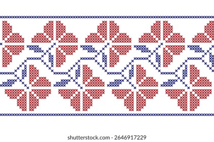 Ponto de cruz padrão geométrico sem costura com flores. Ilustração de vetor