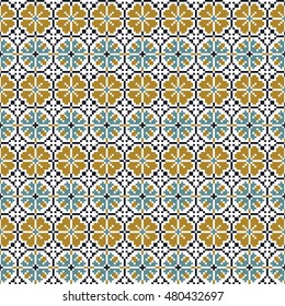 Cross-stitch stylized oriental and slavic seamless vector pattern