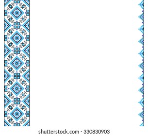 cross-stitch template background in folk style with space for text. embroidered good like handmade ethnic Ukraine pattern