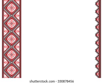 cross-stitch template background in folk style with space for text. embroidered good like handmade ethnic Ukraine pattern