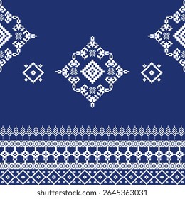 Ponto de cruz ornamento folclórico ucraniano. Padrão contínuo. Ilustração vetorial. Bordado tradicional ucraniano. Estilo Boho. Pixel art. Vyshyvanka, têxteis e papel de parede.
