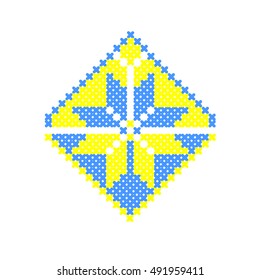 Cross-stitch Yellow and Blue color in a Diamond, Ukrainian Ornament, Vector Illustration