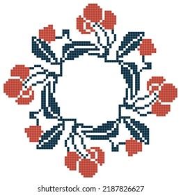 patrón de flor de cosido cruzado, color verde y rojo