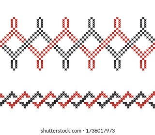 Cross-stitched geometric simple bordures in ethnic style