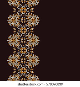 Cross-stitching frame in oriental style. Seamless border for design. Handicraft background. Card with cross stitches and place for text.