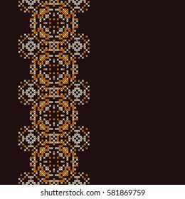 Cross-stitching frame in oriental style. Seamless border for design. Handicraft background. Card with cross stitches and place for text