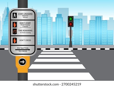Crosswalk Button in the City. Pedestrian Traffic Button. Vector Illustration.